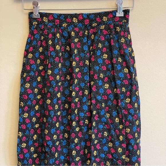 Vintage XS Maxi Skirt Rose black polka dot Goblincore cottagecore - Picture 2 of 7